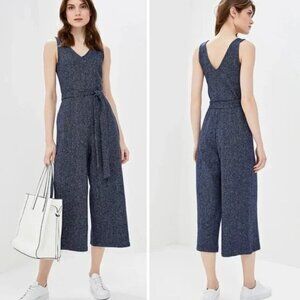 ☀️ GAP Navy Blue Ribbed Knit Jumpsuit Size Small Casual Teacher V Neck Crop Cute
